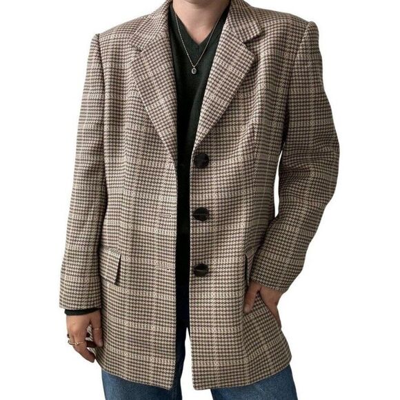 Vintage Womens Escada Brown Wool Cashmere Preppy Academia Blazer Sz 44 - Picture 1 of 11